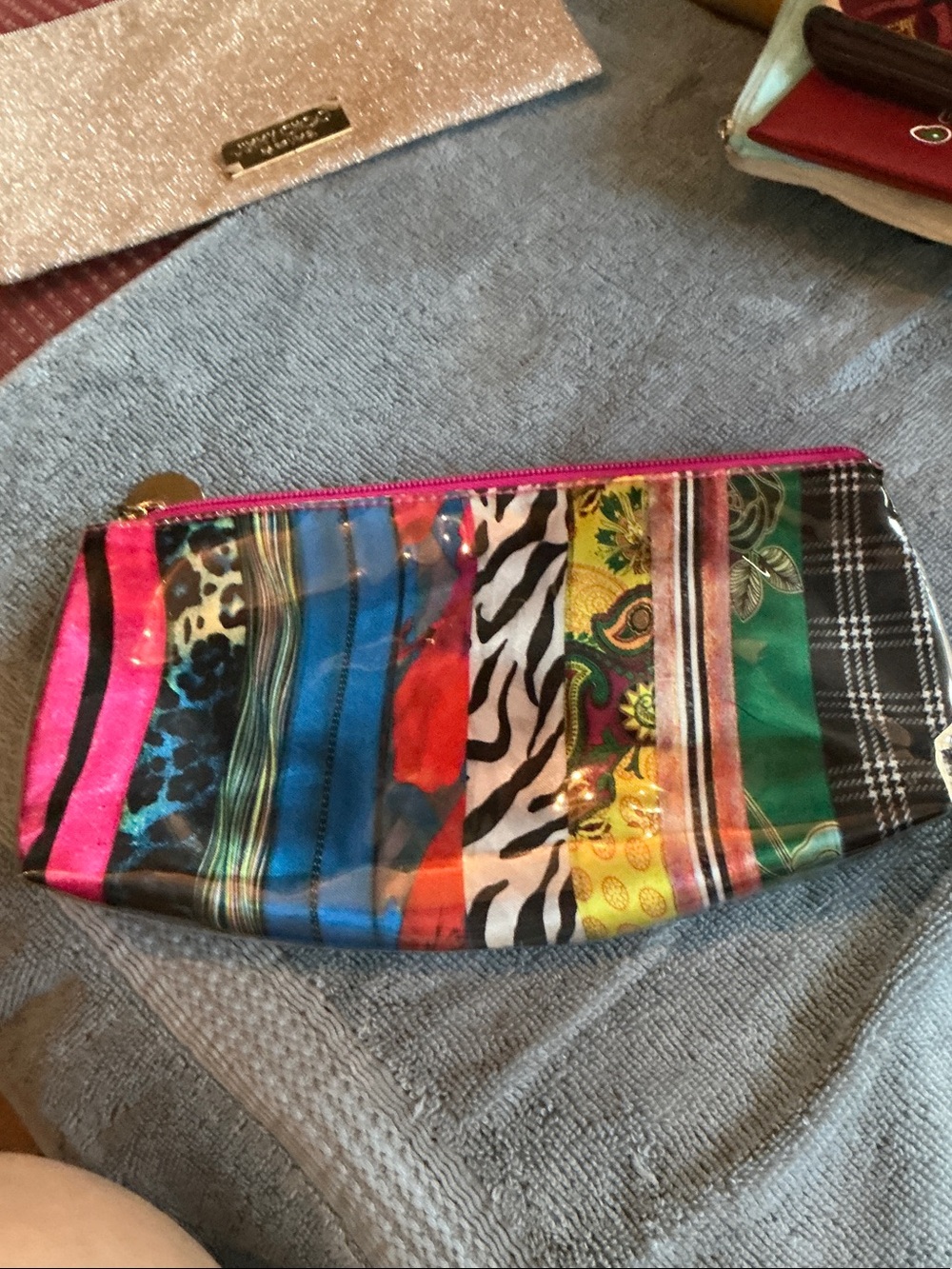 Multicolor Patterned Zip Pouch Cosmetic Clutch